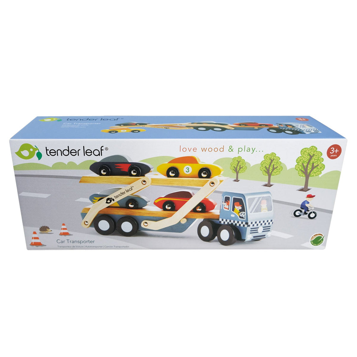 Tender Leaf Toys Wooden Car Transporter with 4 Cars