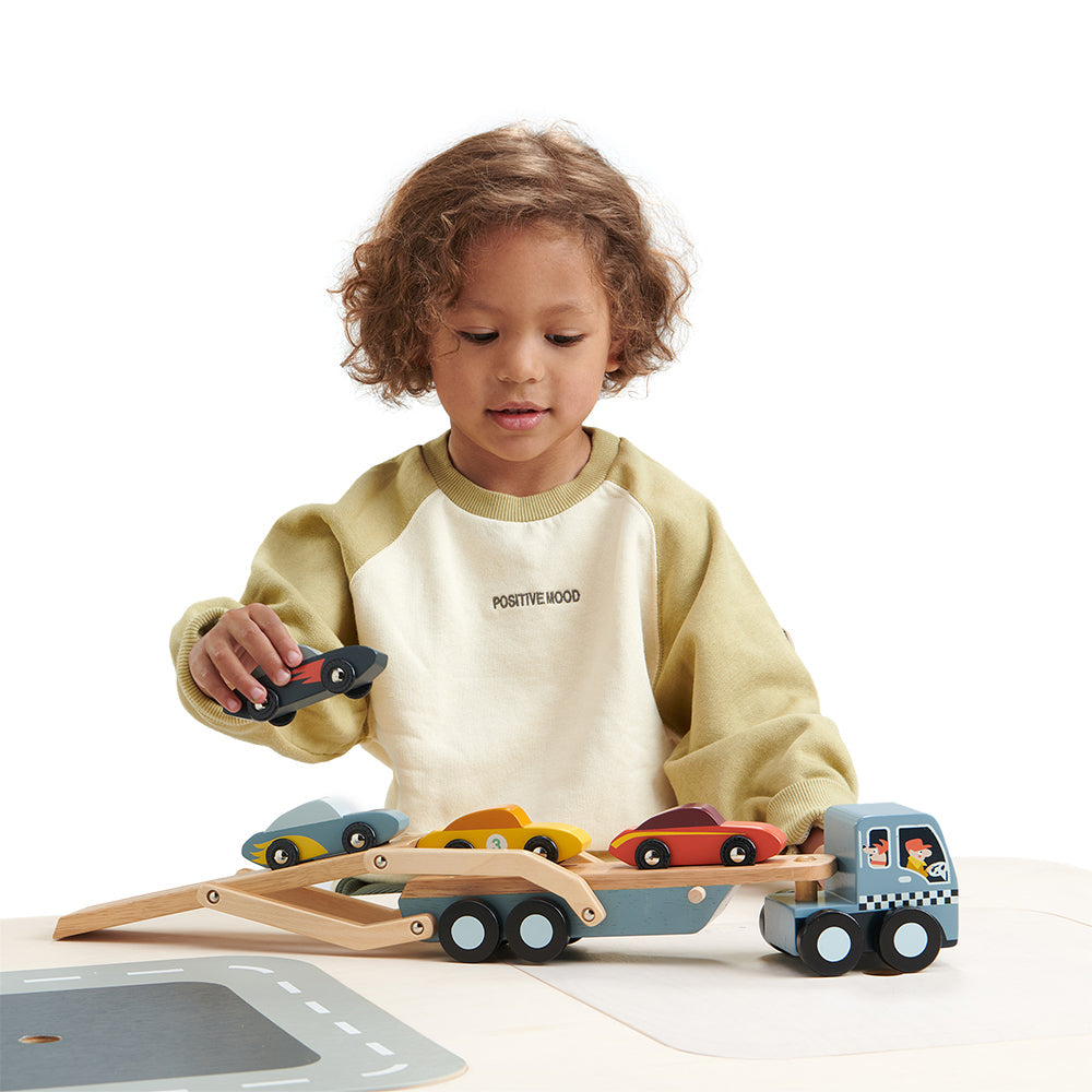 Tender Leaf Toys Wooden Car Transporter with 4 Cars