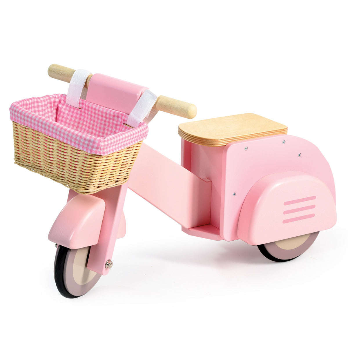 Wooden Scooter With Basket - Pink