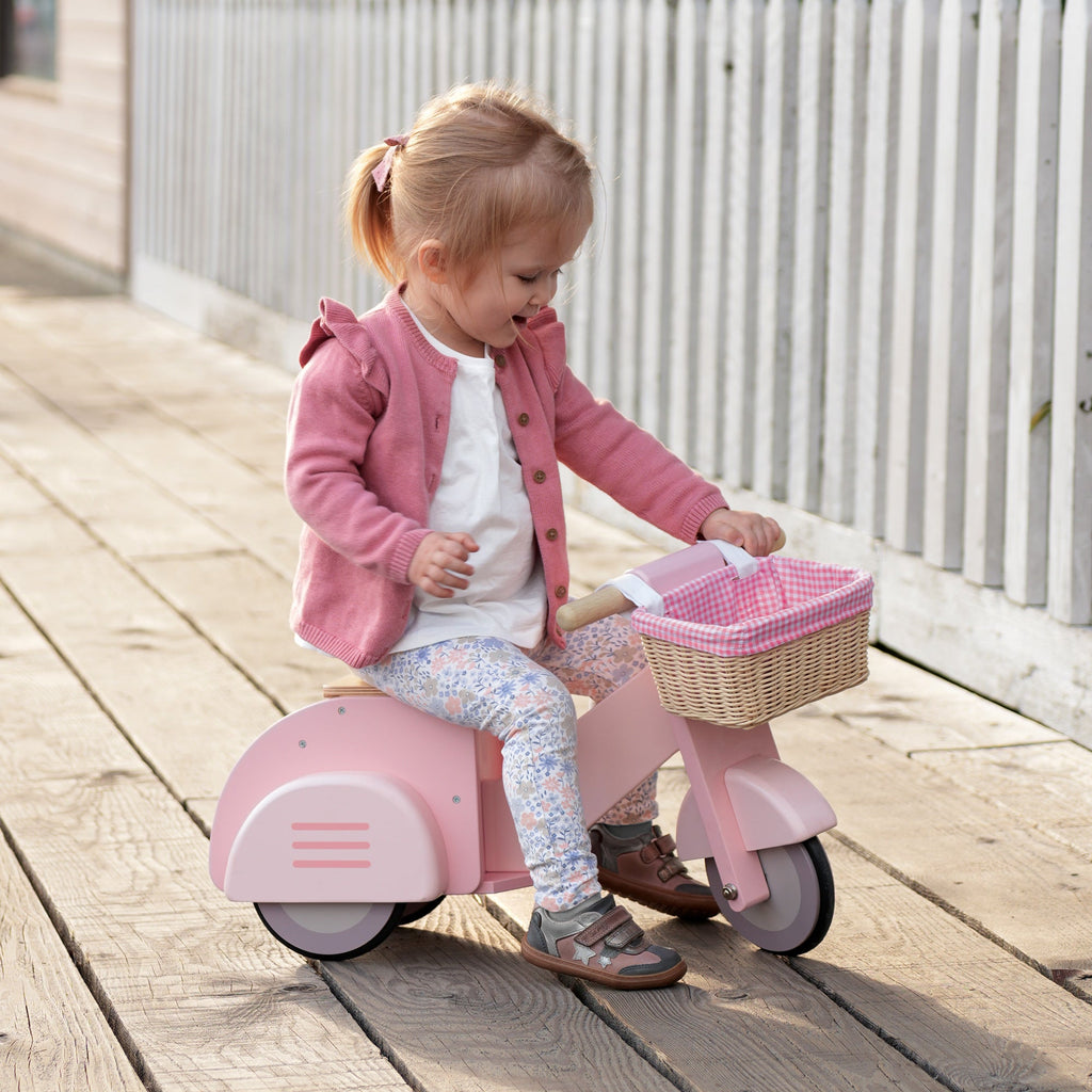 Wooden Scooter With Basket - Pink