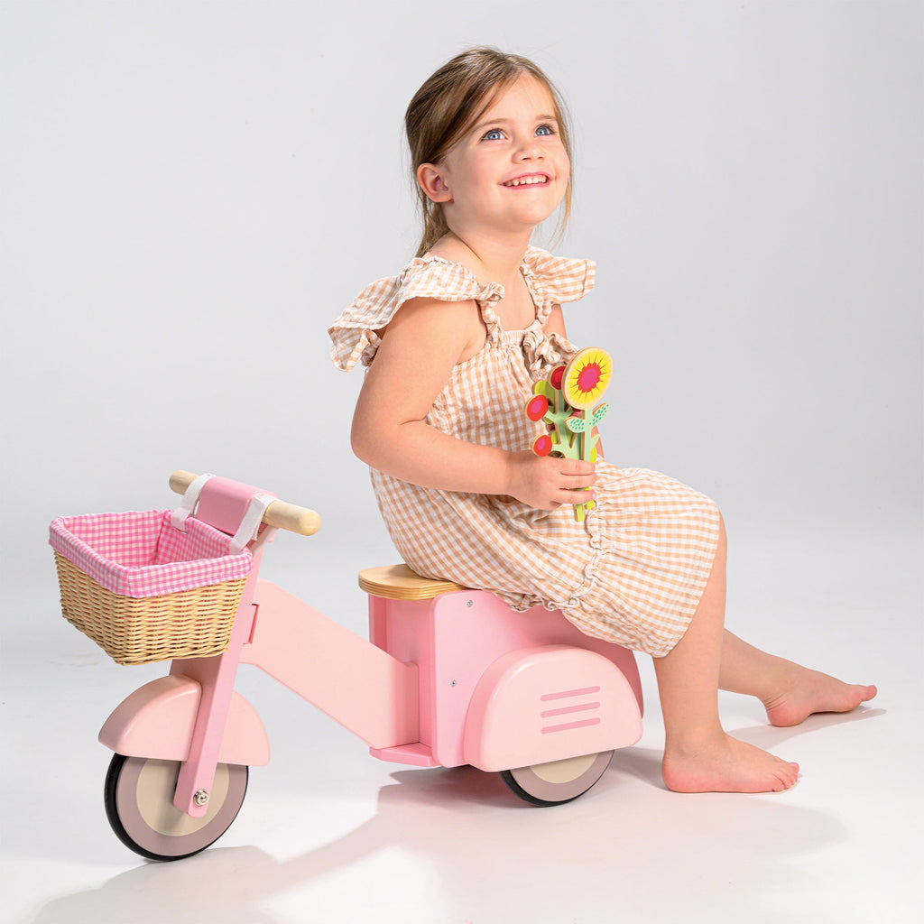 Wooden Scooter With Basket - Pink