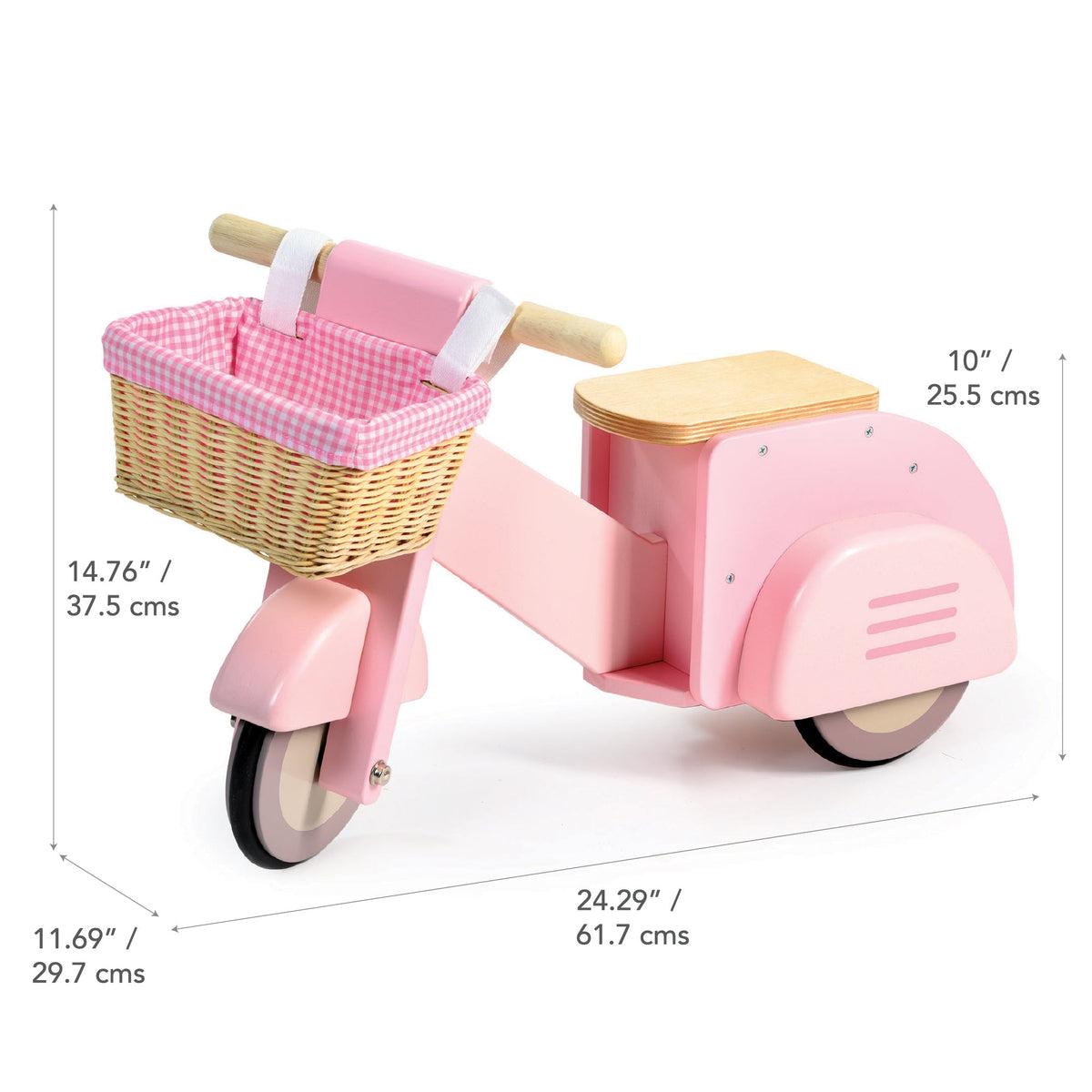 Wooden Scooter With Basket - Pink