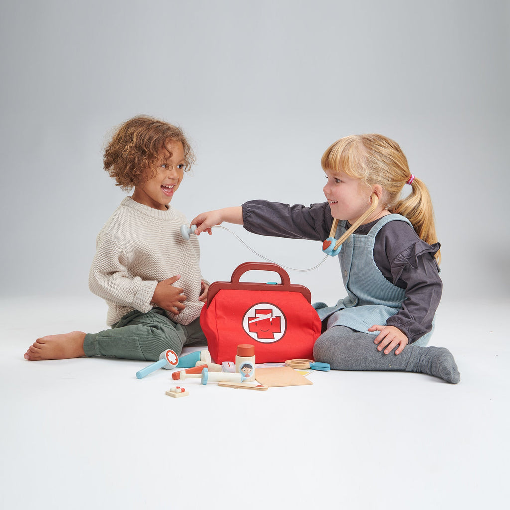 Doctor's Bag Set with Wooden Instruments