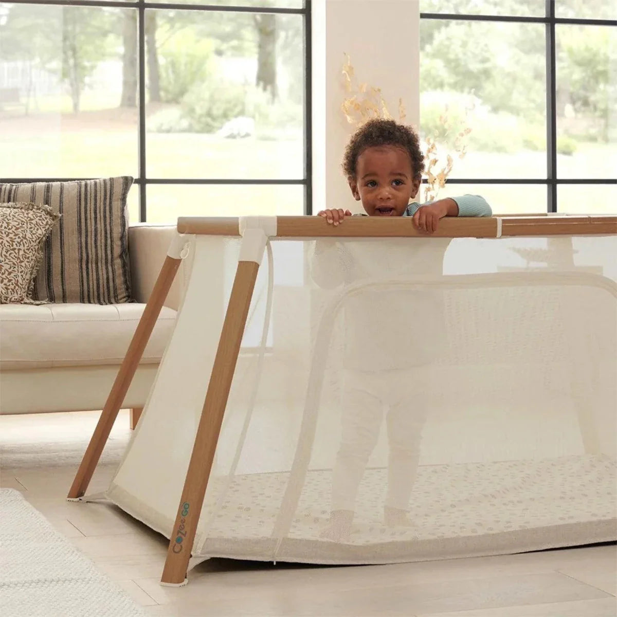 Tutti Bambini CoZee Go Day & Night Playpen - Scandinavian Walnut/Ecru