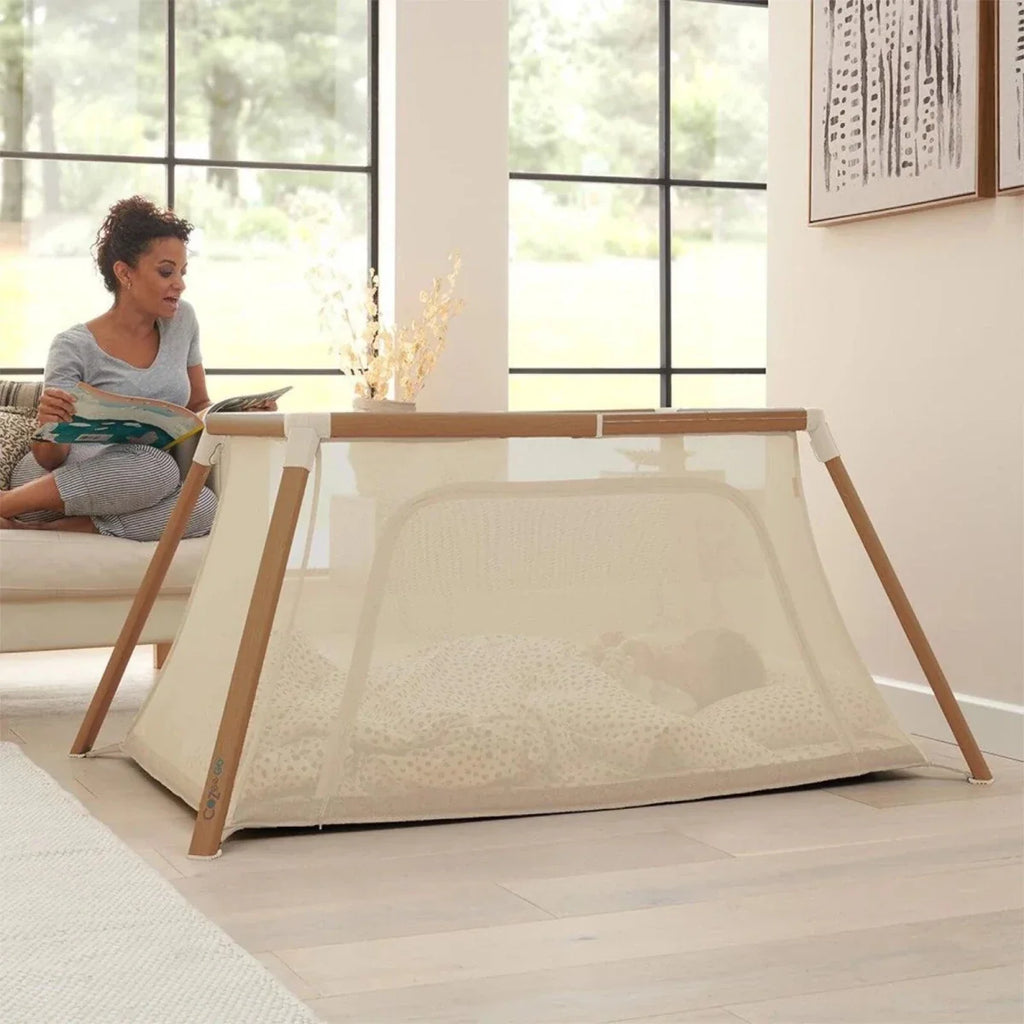 Tutti Bambini CoZee Go Day & Night Playpen - Scandinavian Walnut/Ecru