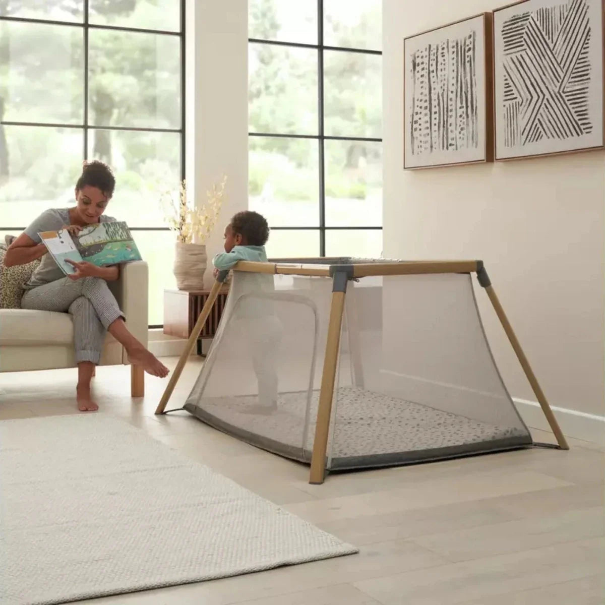 Tutti Bambini CoZee Go Day & Night Playpen - Oak/Charcoal