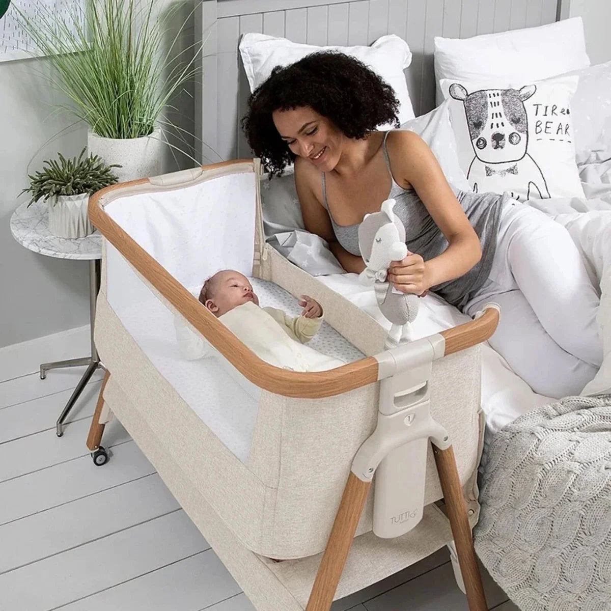 Tutti  Bambini CoZee Air Bedside Crib - Scandinavian Walnut/Ecru