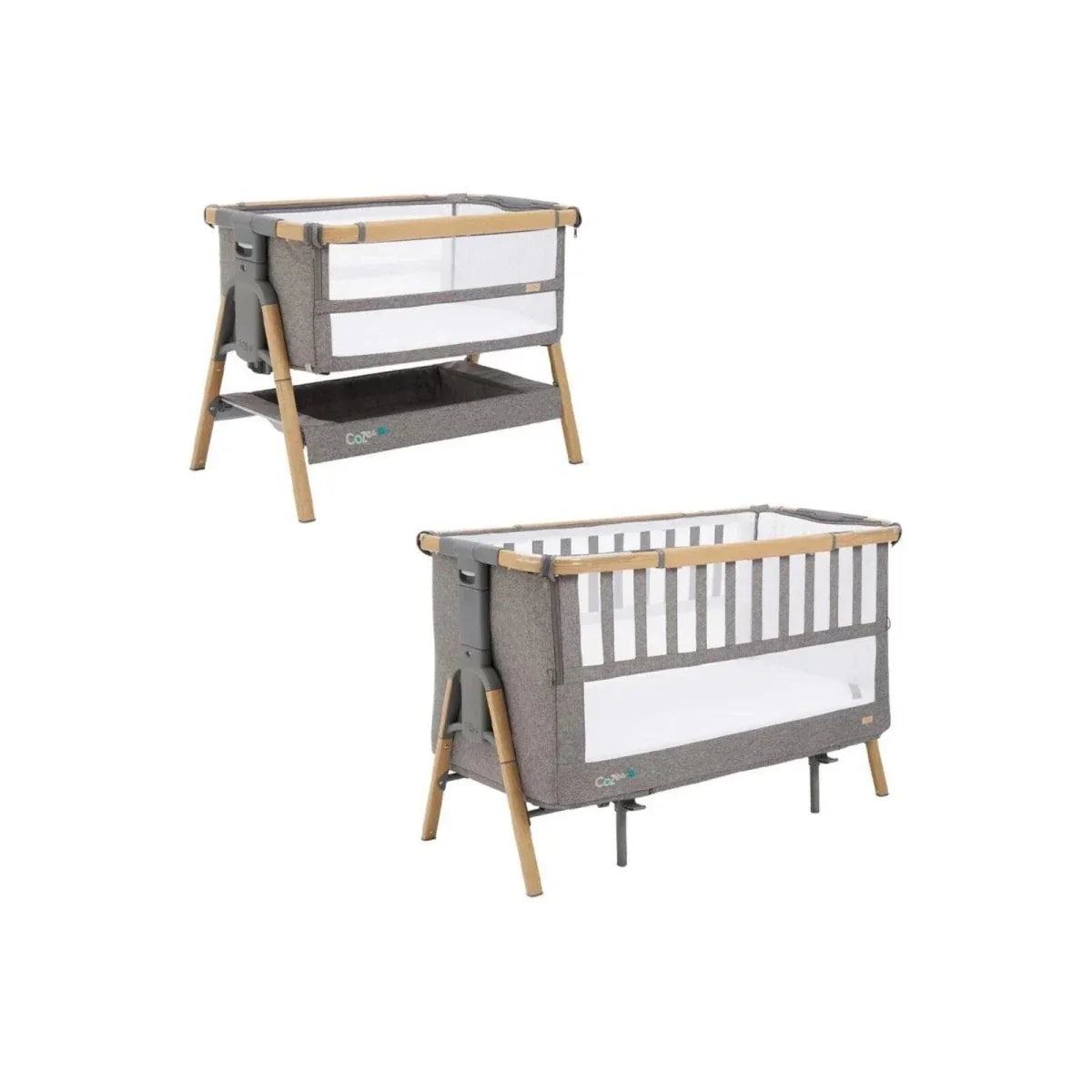 Tutti Bambini Cozee XL Bedside Crib & Cot - Oak/Charcoal