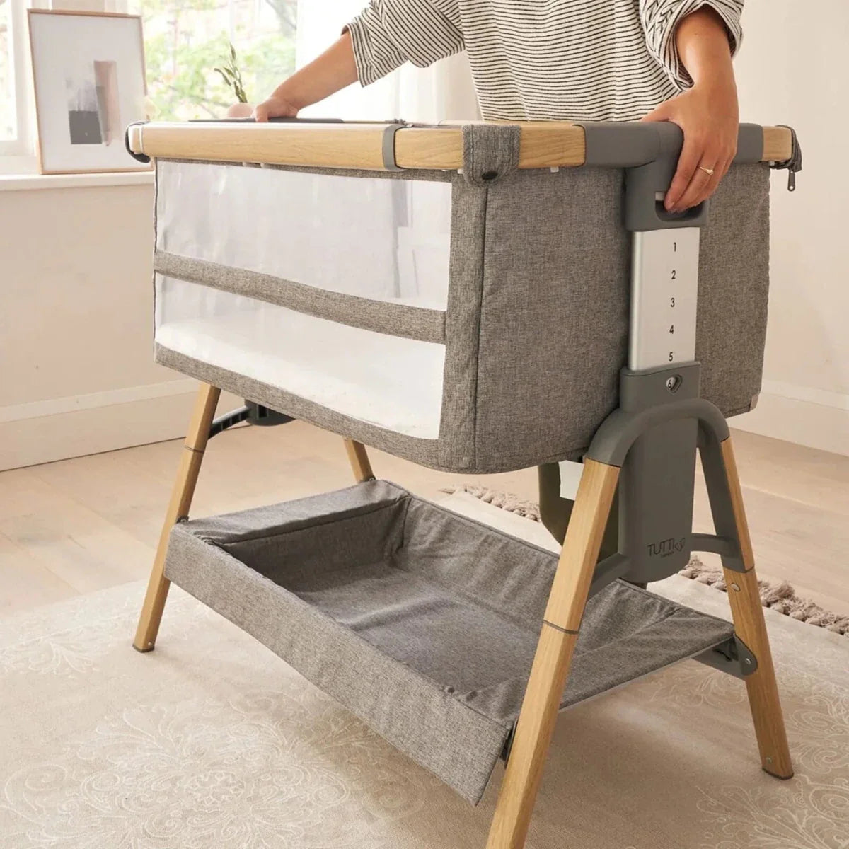 Tutti Bambini Cozee XL Bedside Crib & Cot - Oak/Charcoal