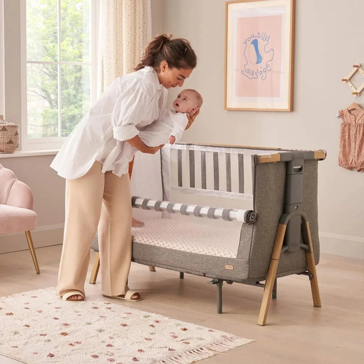 Tutti Bambini CoZee XL Bedside Crib & Cot - Scandinavian Walnut/Ecru