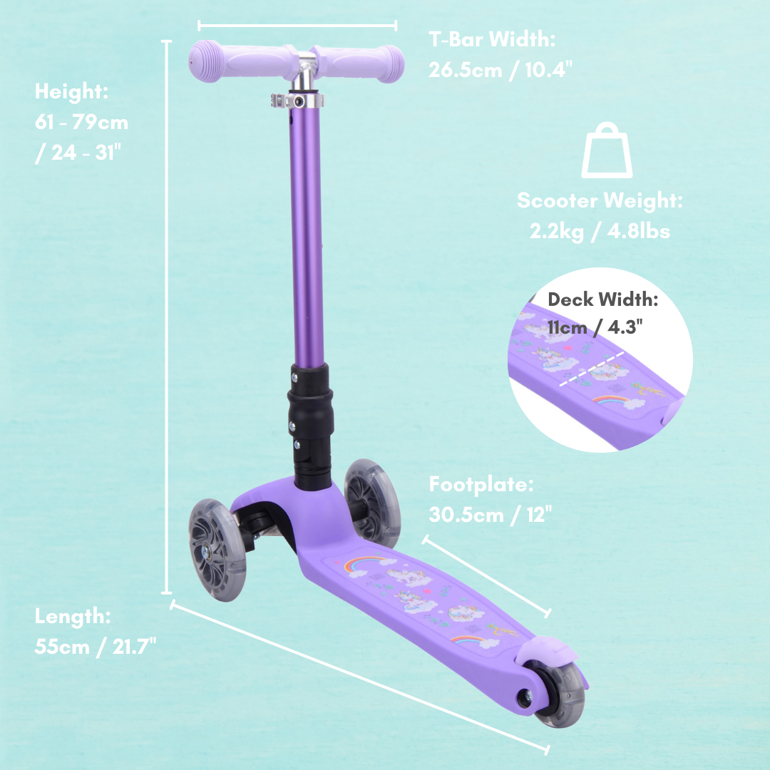 Teeny Fold 3 Wheel Scooter - Purple Unicorn