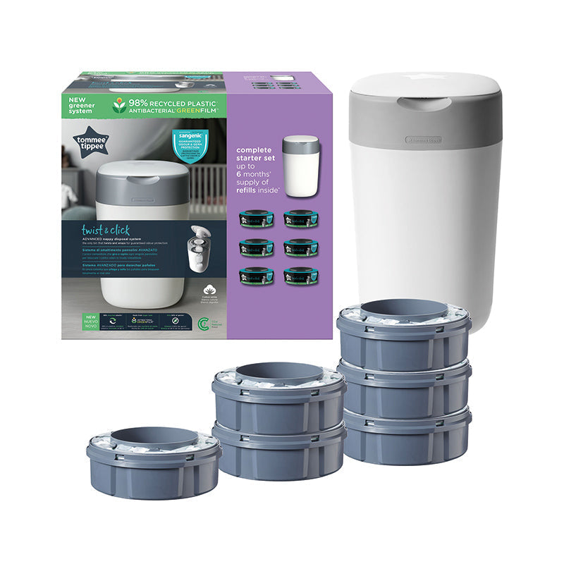 Tommee Tippee Twist & Click Nappy Bin Tub with 6 Refill Cassettes