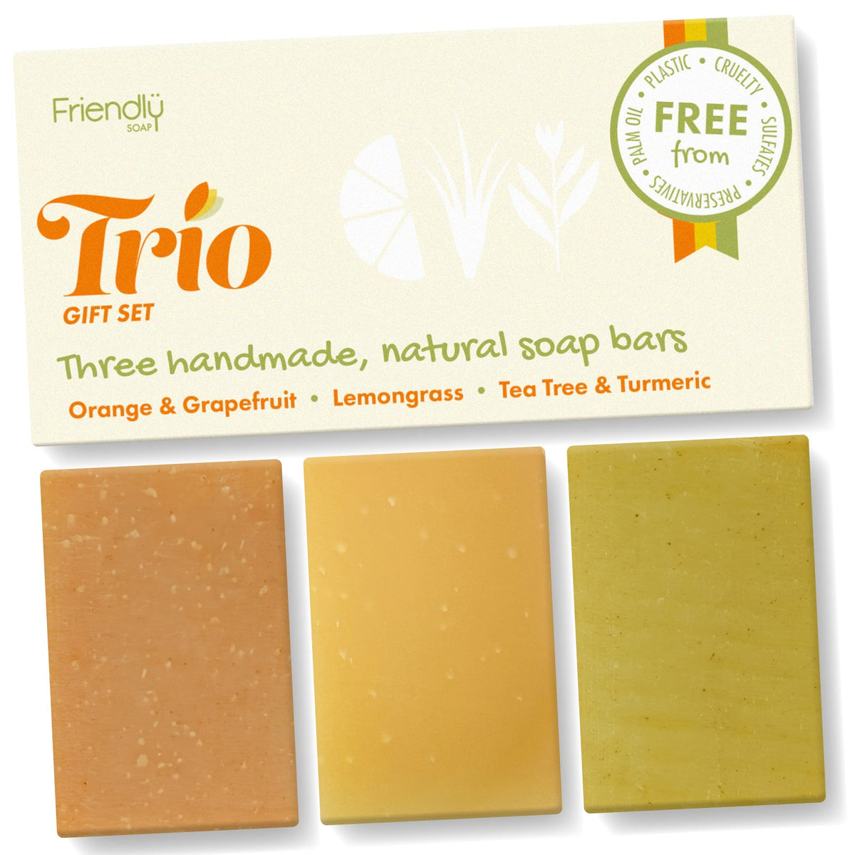 Friendly Soap - Soap Trio Gift Set - Orange & Grapefruit, Lemongrass, Tea Tree & Turmeric