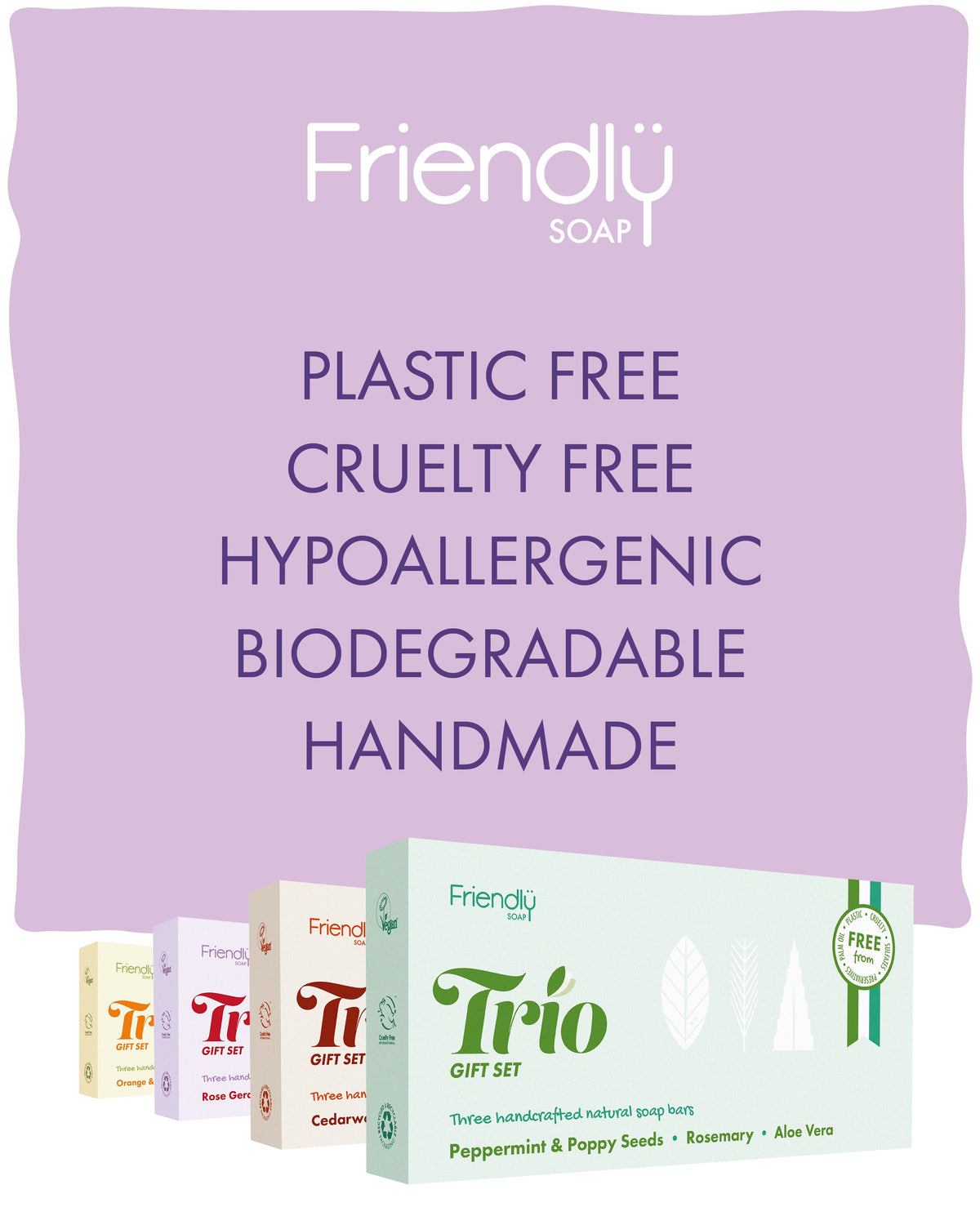 Friendly Soap - Soap Trio Gift Set - Rose Geranium, Ylang Ylang, Lavender
