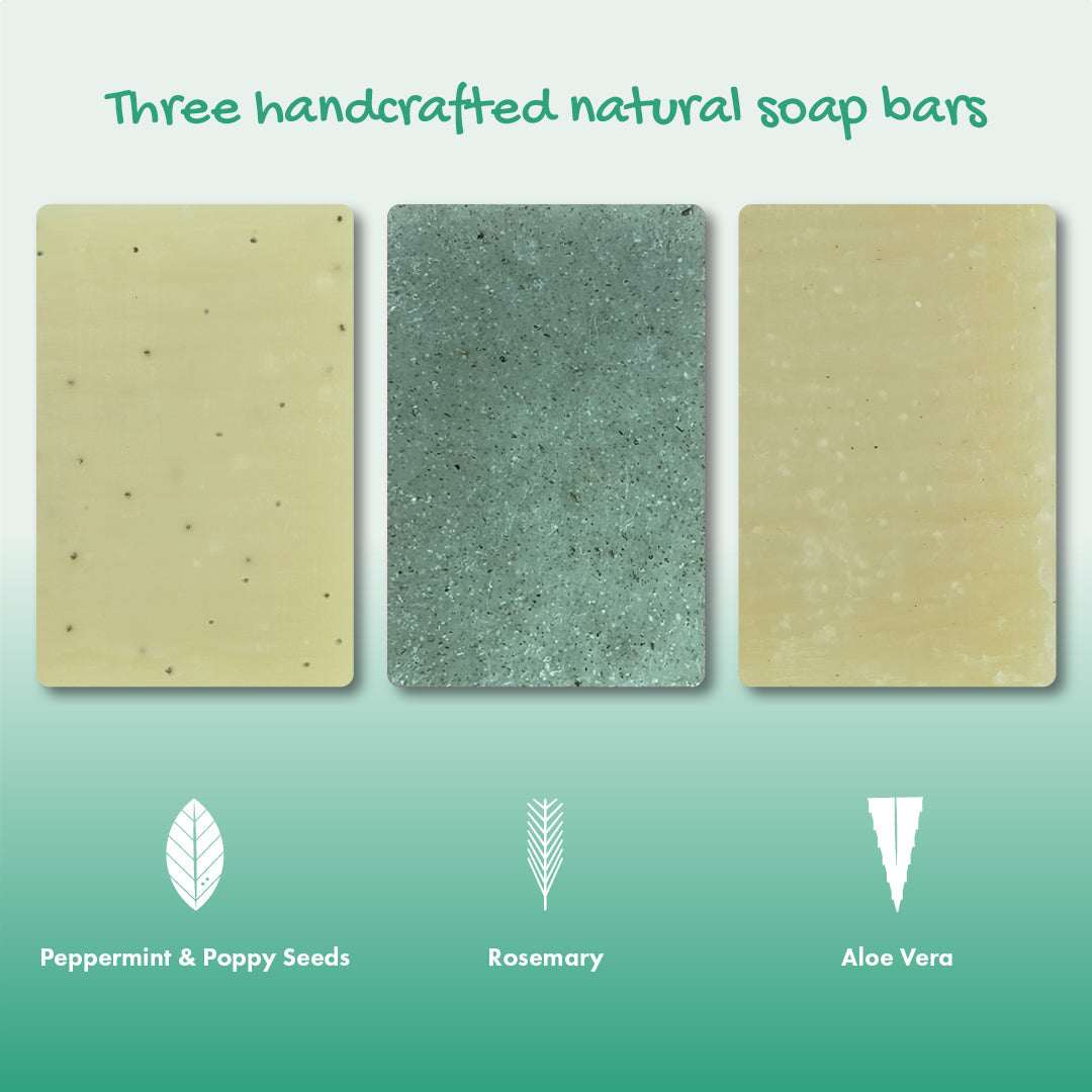 Friendly Soap - Soap Trio Gift Set - Peppermint & Poppy Seeds, Rosemary, Aloe Vera