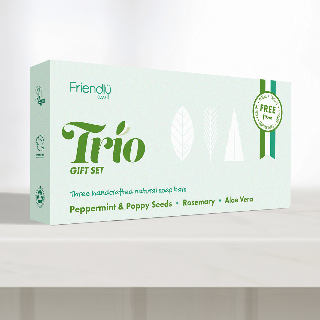 Friendly Soap - Soap Trio Gift Set - Peppermint & Poppy Seeds, Rosemary, Aloe Vera
