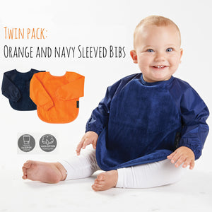 2 PACK - Mum 2 Mum Long Sleeved Wonder Bibs in Navy / Orange