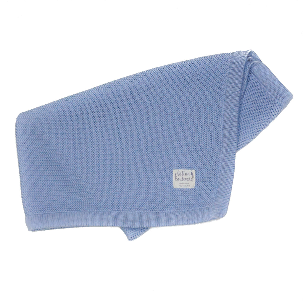 Organic Cotton Knitted Baby Blanket - Misty Blue