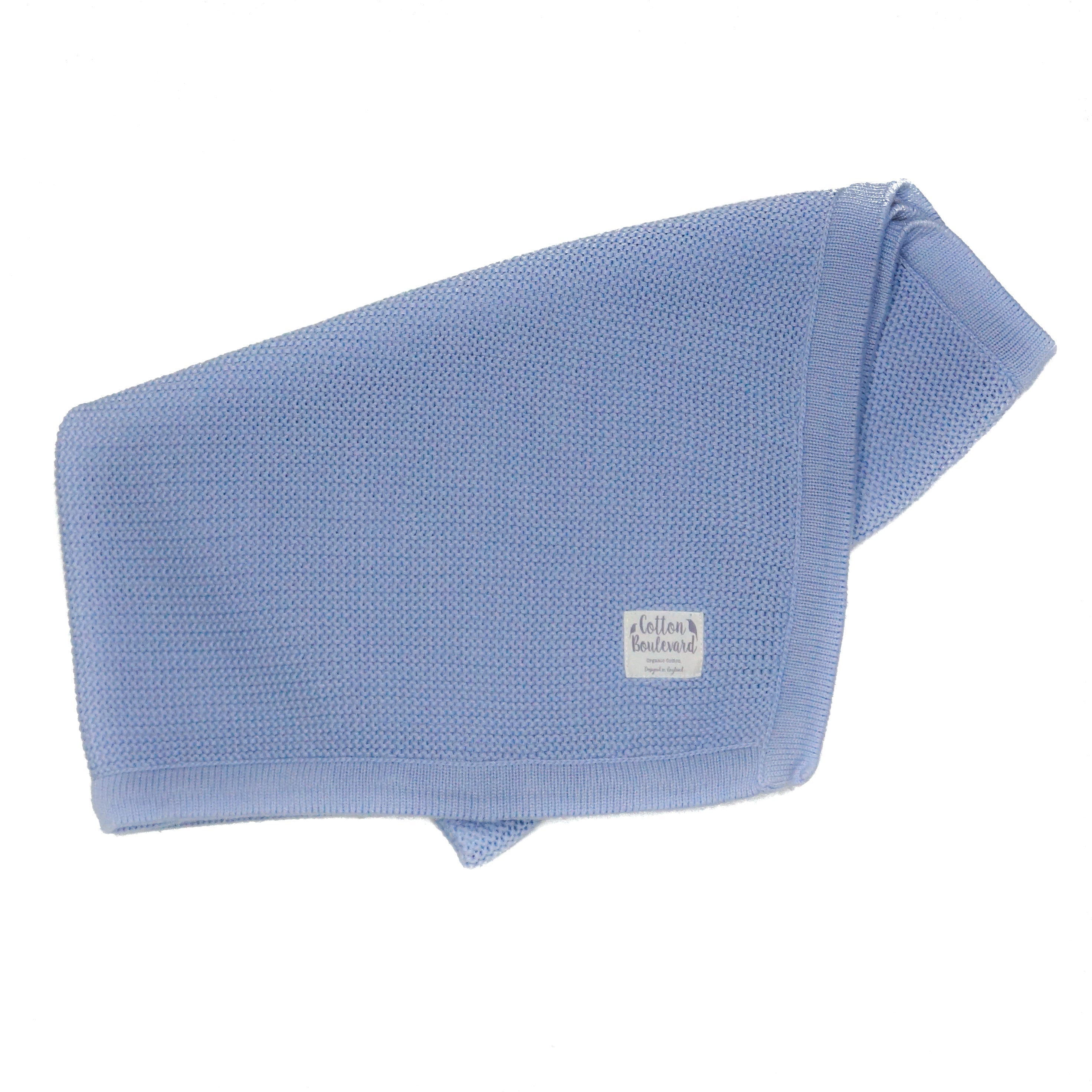 Organic Cotton Knitted Baby Blanket - Misty Blue
