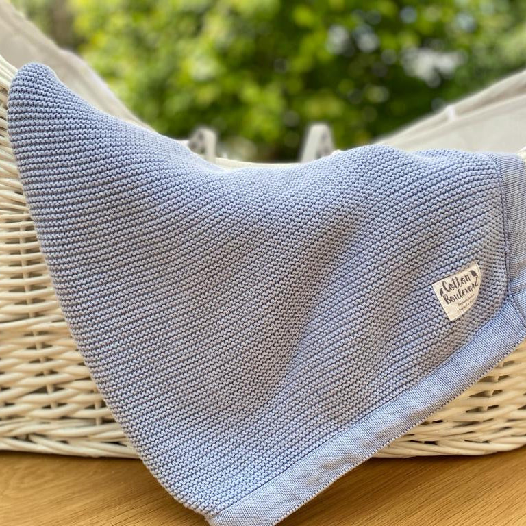 Organic Cotton Knitted Baby Blanket - Misty Blue