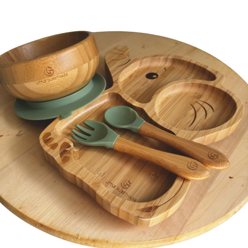 Bamboo Feeding Set - Elephant - Plate, Bowl, Spoon & Fork