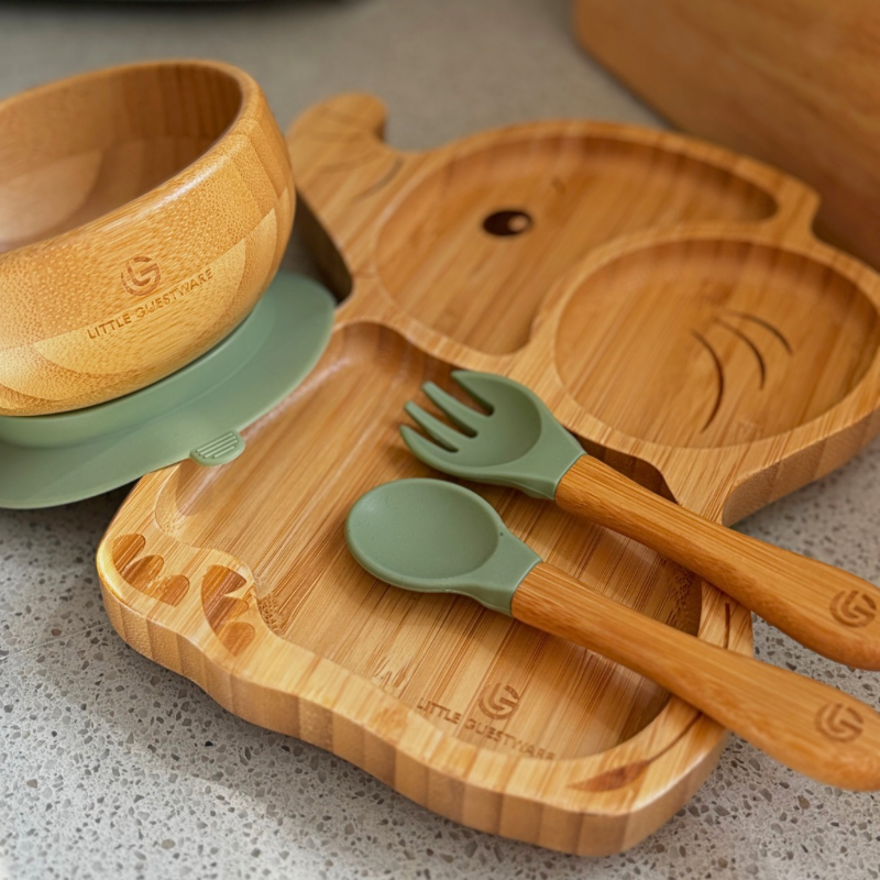 Bamboo Feeding Set - Elephant - Plate, Bowl, Spoon & Fork