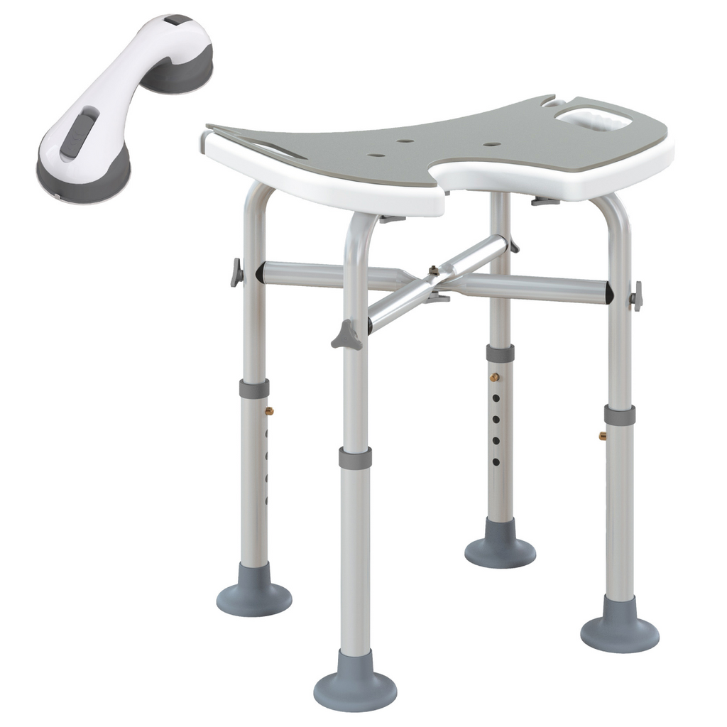 Bath / Shower Stool & Grab Handle, Adjustable Height - Max 150kg