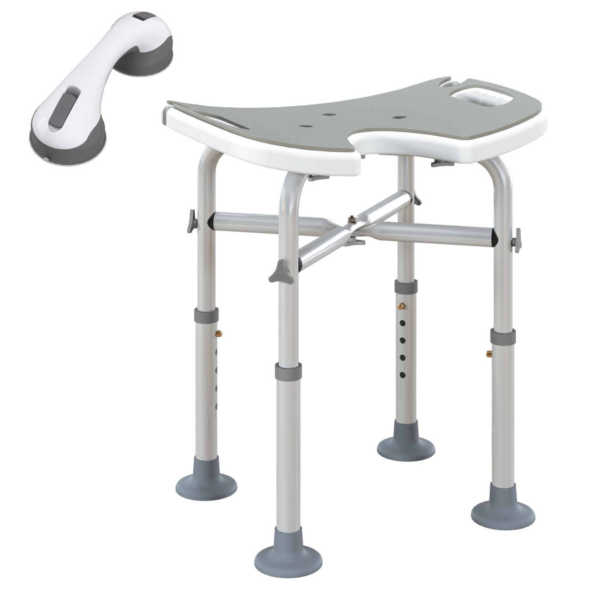 Bath / Shower Stool & Grab Handle, Adjustable Height - Max 150kg
