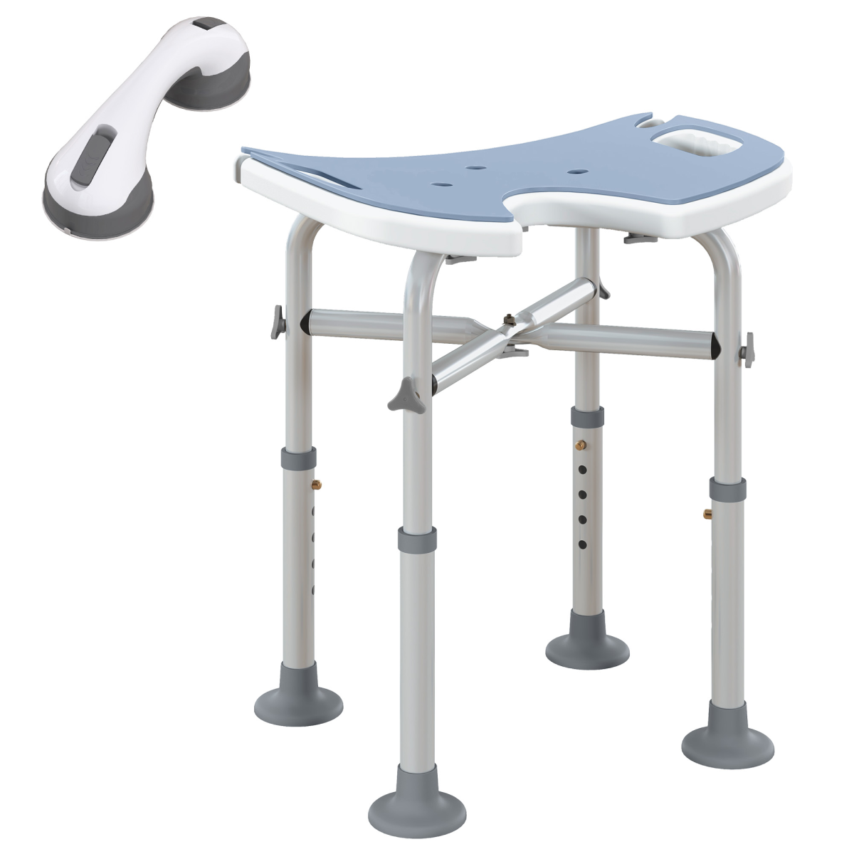Bath / Shower Stool & Grab Handle, Adjustable Height - Max 150kg