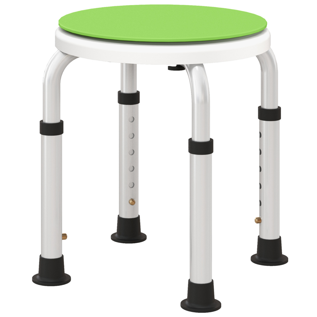 Bath / Shower Stool, Adjustable Height,  360 Degree Swivel - Green - Max 135kg