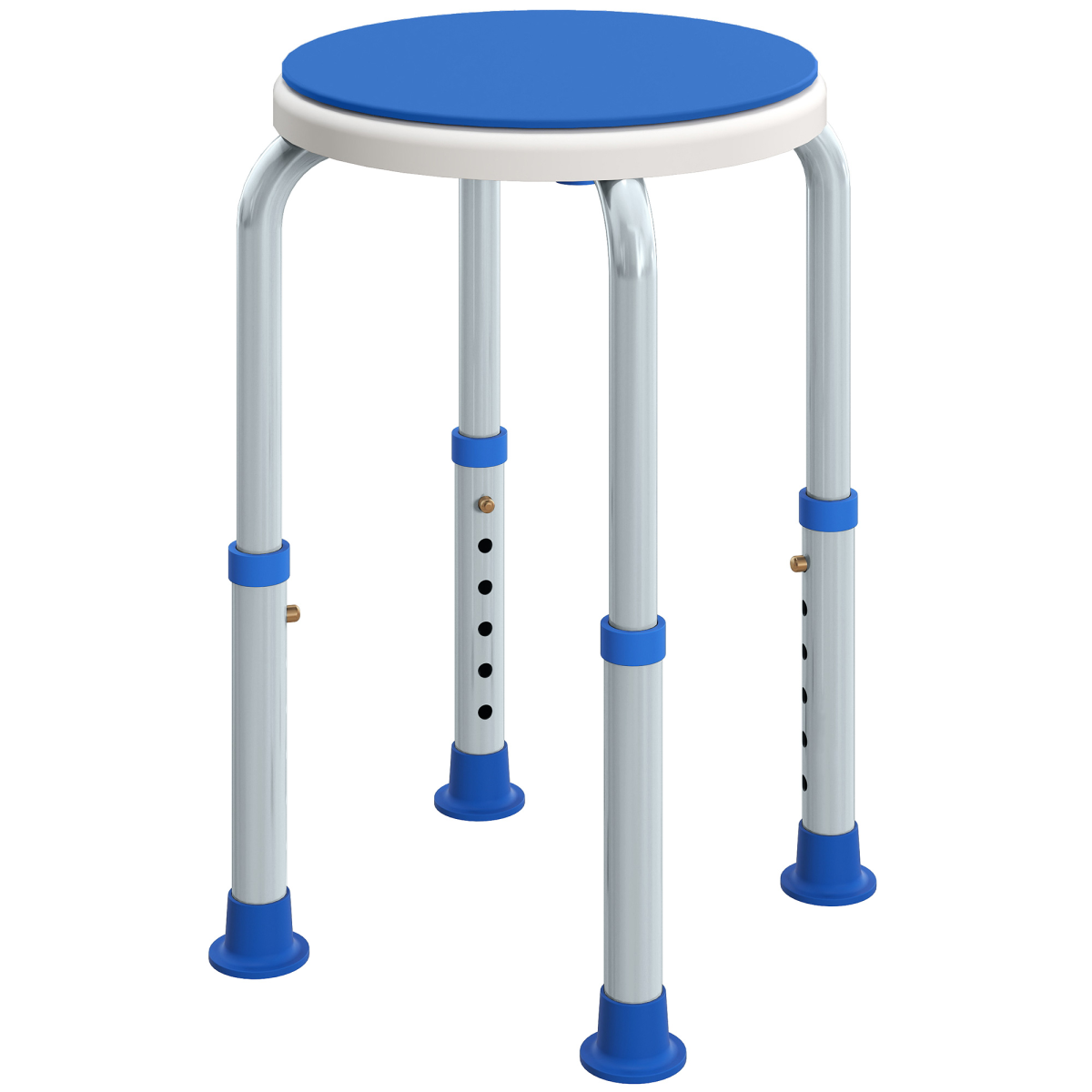 Bath / Shower Stool, Adjustable Height, 360 Degree Swivel - Grey / Blue - Max 135kg