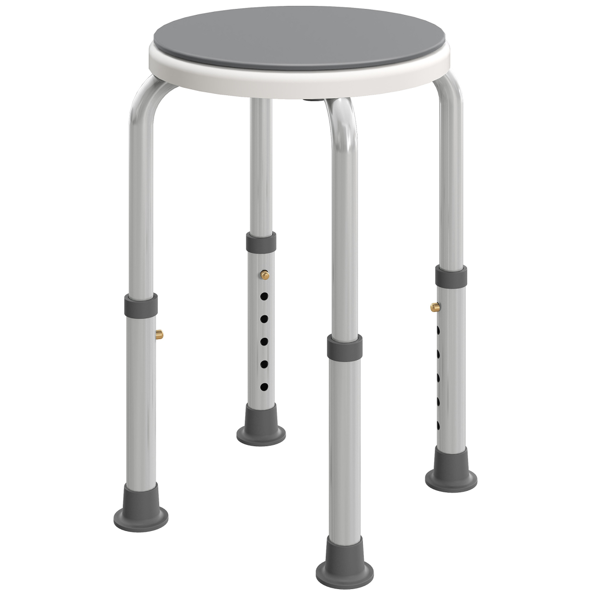 Bath / Shower Stool, Adjustable Height, 360 Degree Swivel - Grey / Blue - Max 135kg