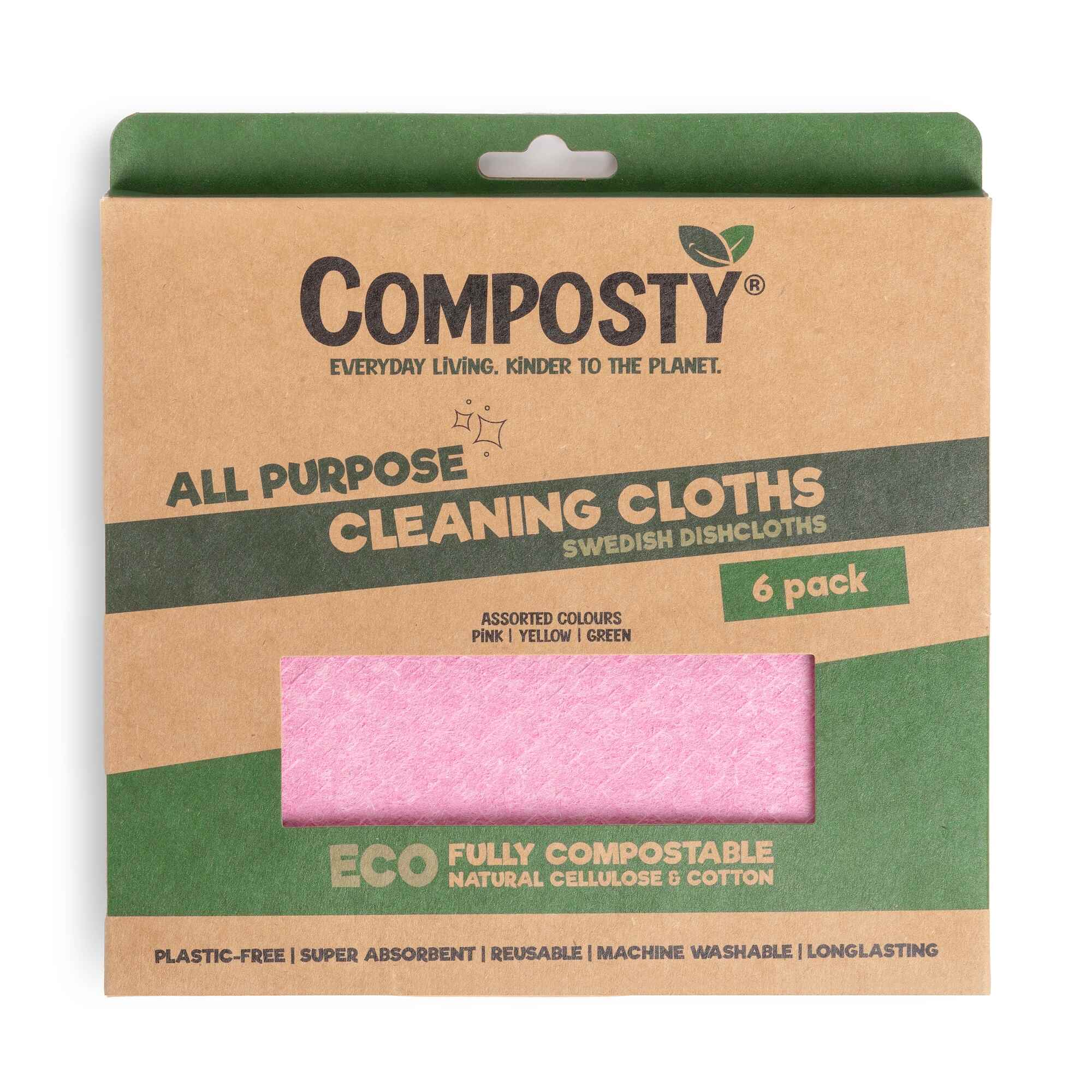 Composty All-Purpose Eco Cloths (Swedish Dishcloths) - 6 Pack