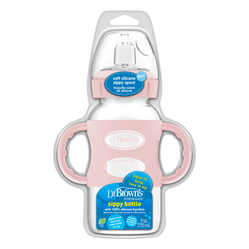 Dr Brown's Milestones™ Sippy Spout Bottle with Silicone Handles - Pink - 270ml