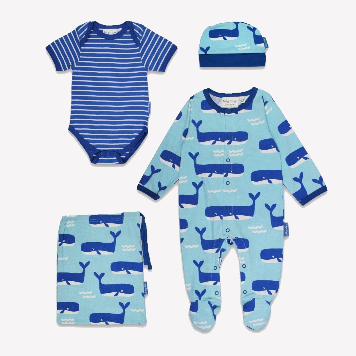 Organic Whale Waves Print Baby Gift Set