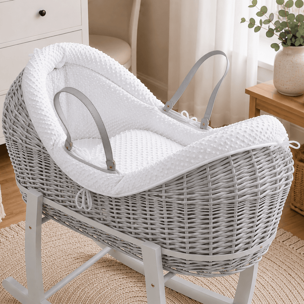 For Your Little One Wicker Deluxe Pod Baby Moses Basket With Stand & Bedding Set