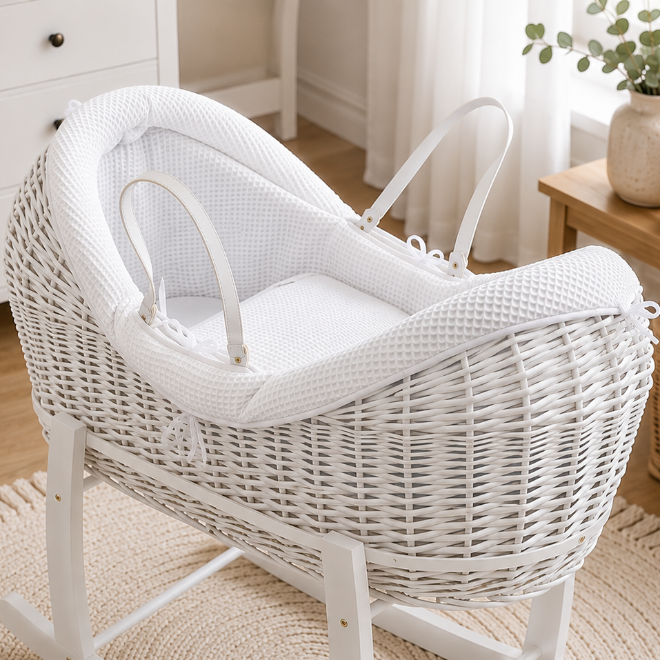 For Your Little One Wicker Pod Baby Deluxe Moses Basket with Bedding Set - No stand included