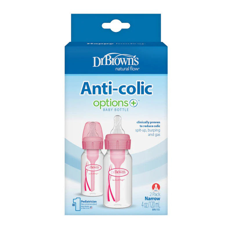 Dr Brown's Options+ Narrow Neck Bottle - Pink - 120ml - 2 Pack