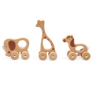 Wooden Animals on Wheels -  Giraffe, Horse or Elephant
