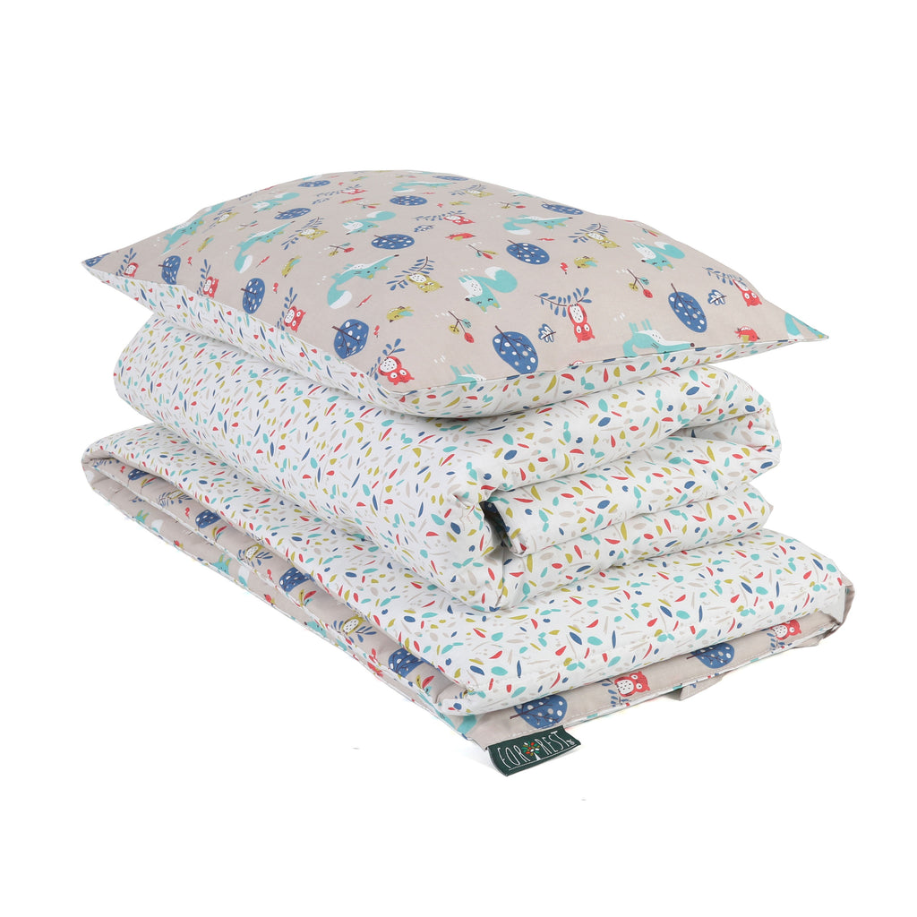 FORREST 3 Piece Organic Reversible Cot Bed Set - Woody