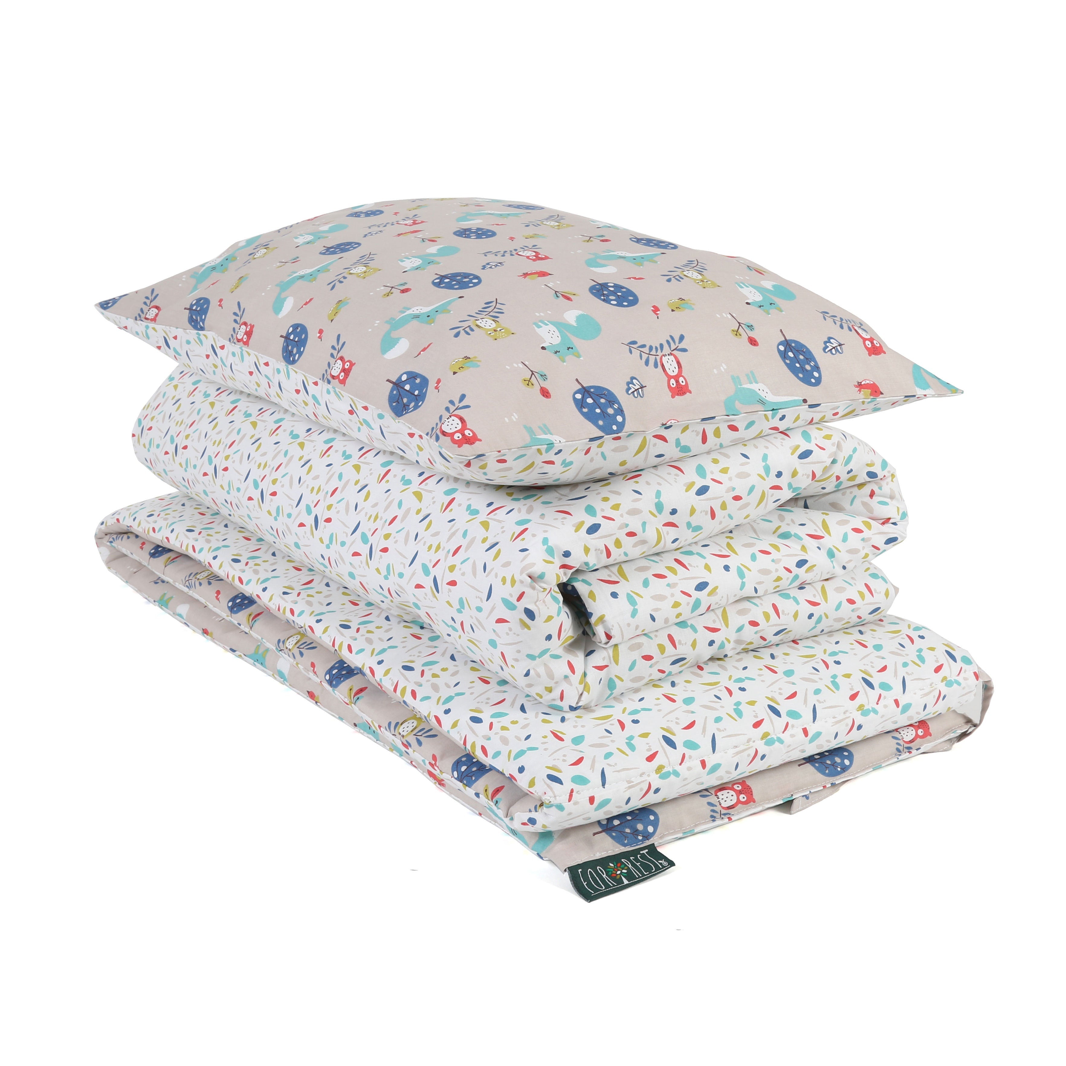 FORREST 3 Piece Organic Reversible Cot Bed Set - Woody