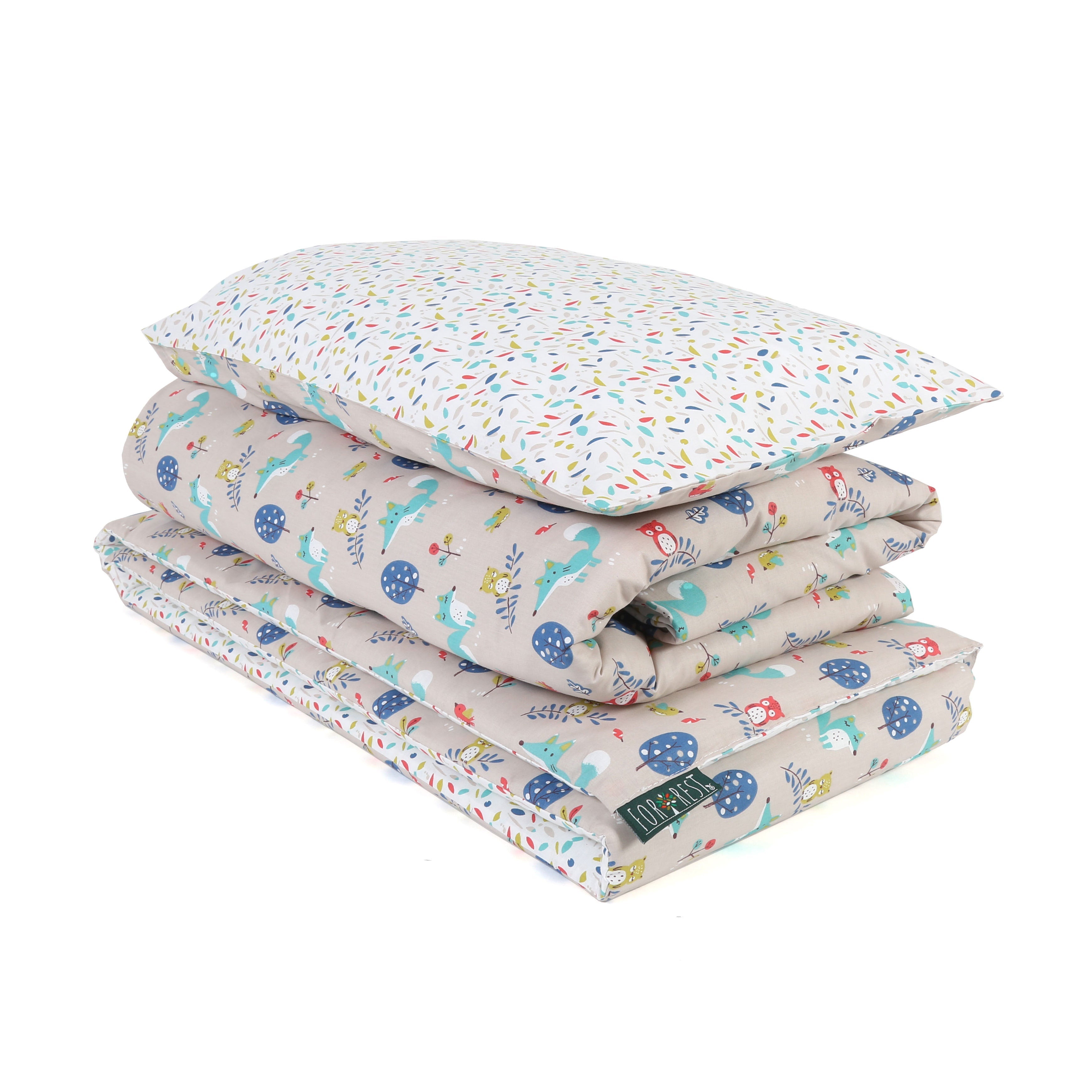 FORREST 3 Piece Organic Reversible Cot Bed Set - Woody