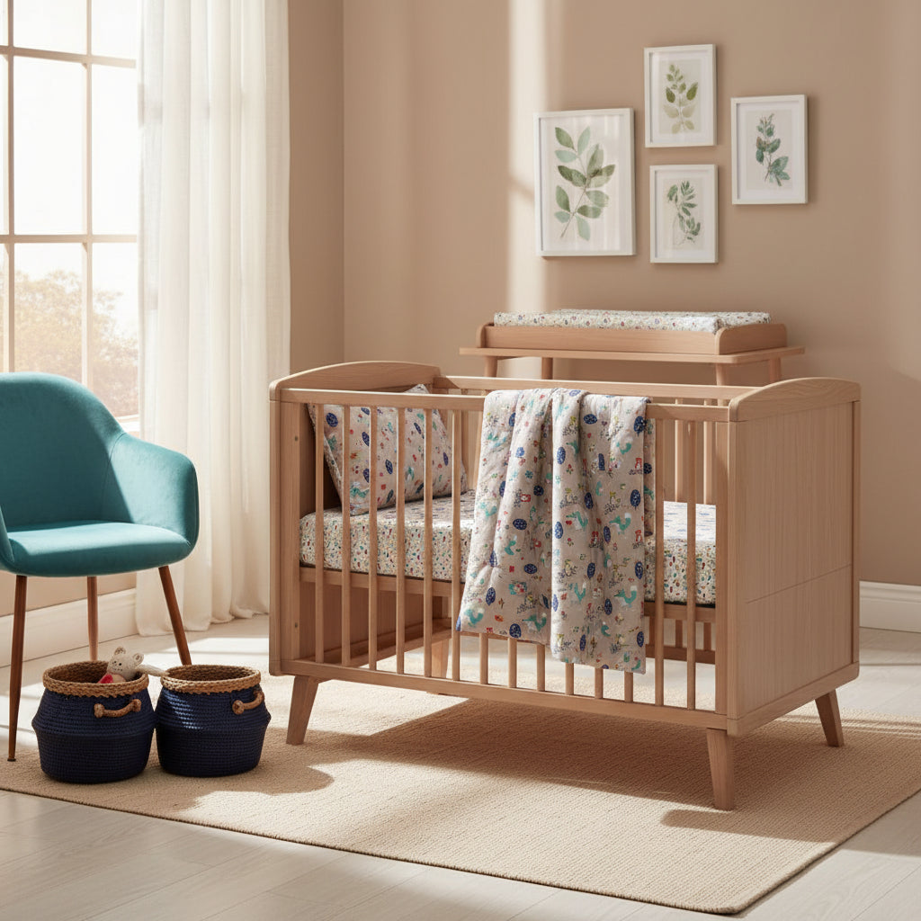 FORREST 3 Piece Organic Reversible Cot Bed Set - Woody