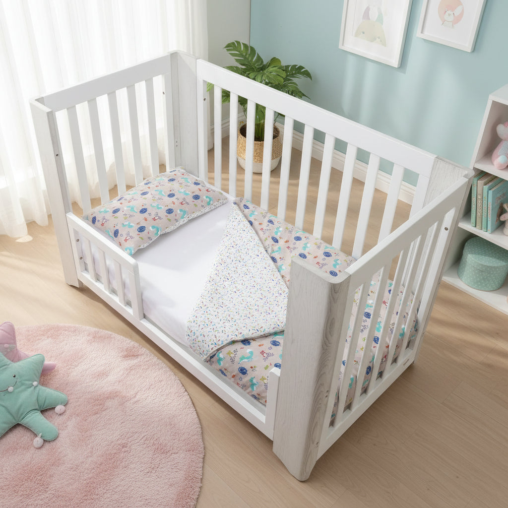 FORREST 3 Piece Organic Reversible Cot Bed Set - Woody
