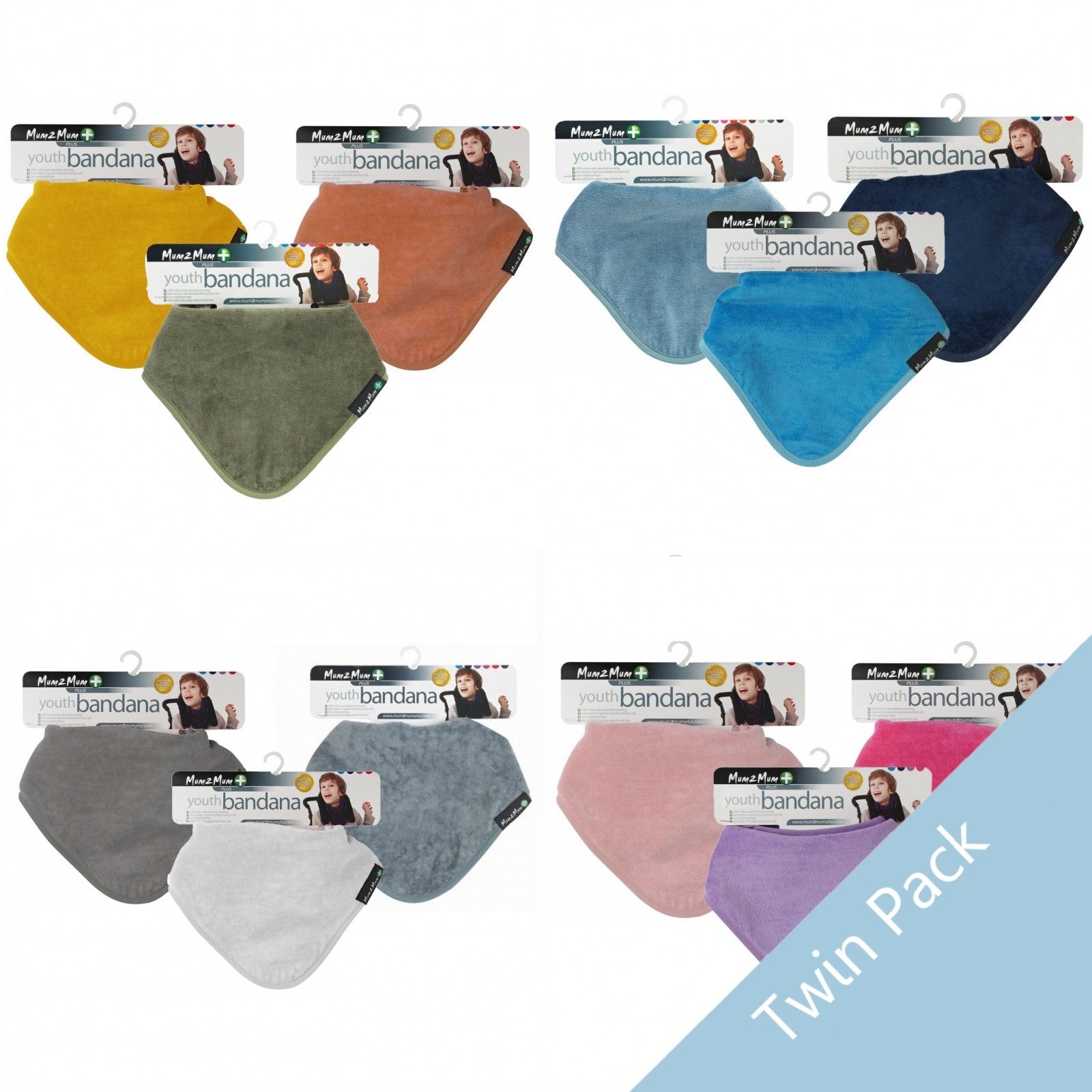 2 PACK - Mum 2 Mum PLUS Youth Bandana ages 5-15yrs - ANY COLOURS