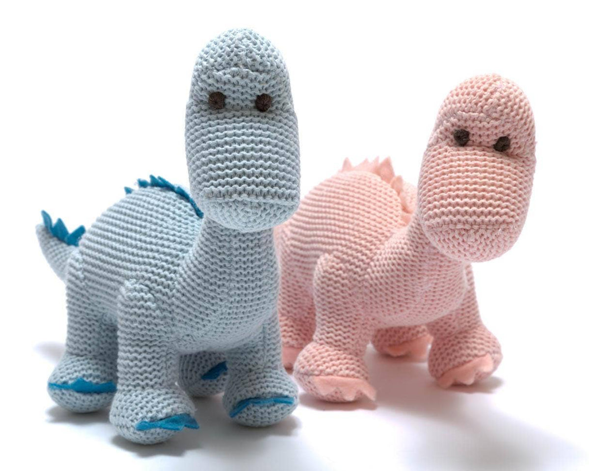 Best Years Ltd - Dinosaur Baby Rattle, Knitted Organic Cotton Pink Diplodocus