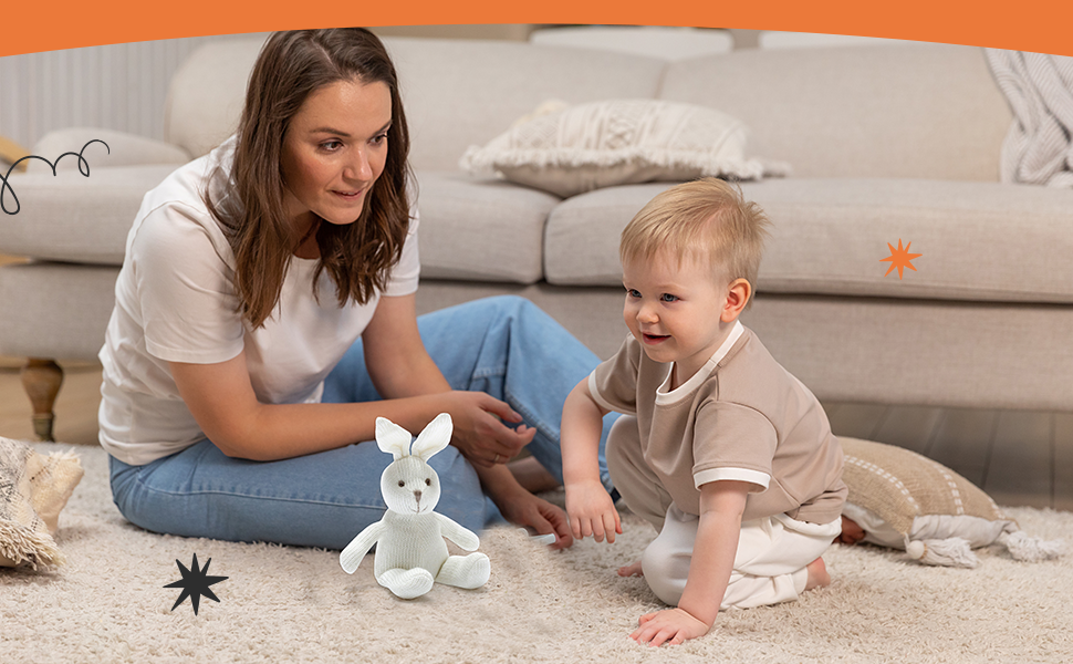 Best Years Ltd - White Bunny Rabbit Baby Rattle, Knitted Organic Cotton
