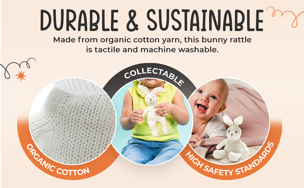 Best Years Ltd - White Bunny Rabbit Baby Rattle, Knitted Organic Cotton