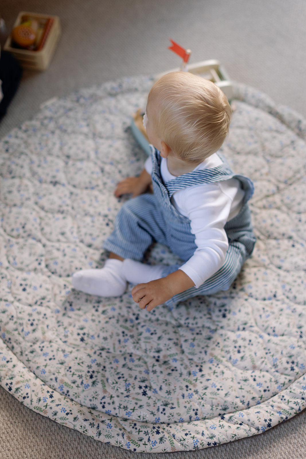 Ralphie Bear Quilted Playmat -  Wildflower Blue / Slate Grey