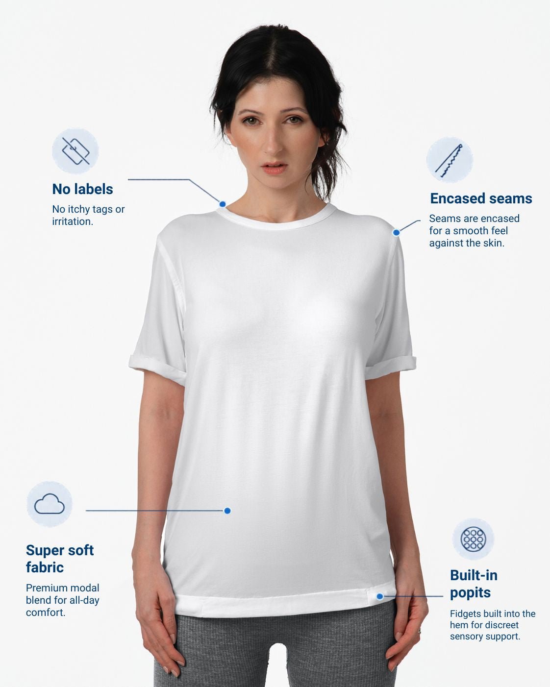 Adult Fidget - T - Sensory Clothing with built - in pop fidgets - Baby&More